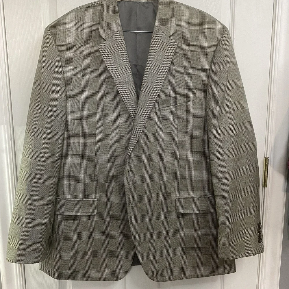 Chaps Blazer Suit Jacket Mens 46R Tan/Brown Blue Stripe Silk Wool‎ Sport Coat.